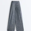 Pantalones de pierna ancha a cuadros de mezcla de algodón