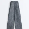Pantalones de pierna ancha a cuadros de mezcla de algodón