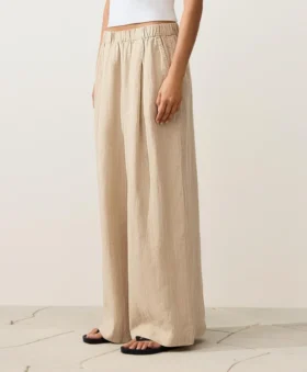 Pantalones de pierna ancha a rayas 100 % lino