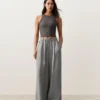 Pantalones de pierna ancha a rayas 100 % lino