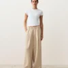 Pantalones de pierna ancha a rayas 100 % lino