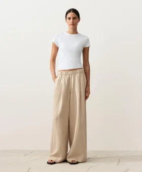 Pantalones de pierna ancha a rayas 100 % lino