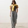 Pantalones de pierna ancha a rayas 100 % lino