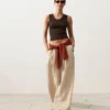 Pantalones de pierna ancha a rayas 100 % lino