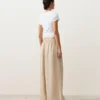 Pantalones de pierna ancha a rayas 100 % lino