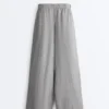 Pantalones de pierna ancha a rayas 100 % lino