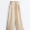 Pantalones de pierna ancha a rayas 100 % lino