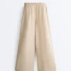 Pantalones de pierna ancha a rayas 100 % lino