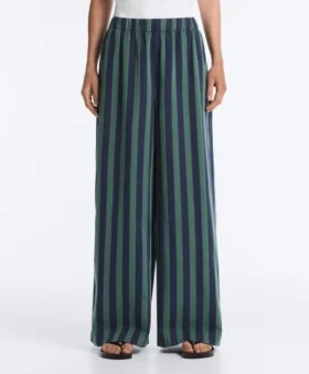 Pantalones de pierna ancha a rayas de mezcla de algodón