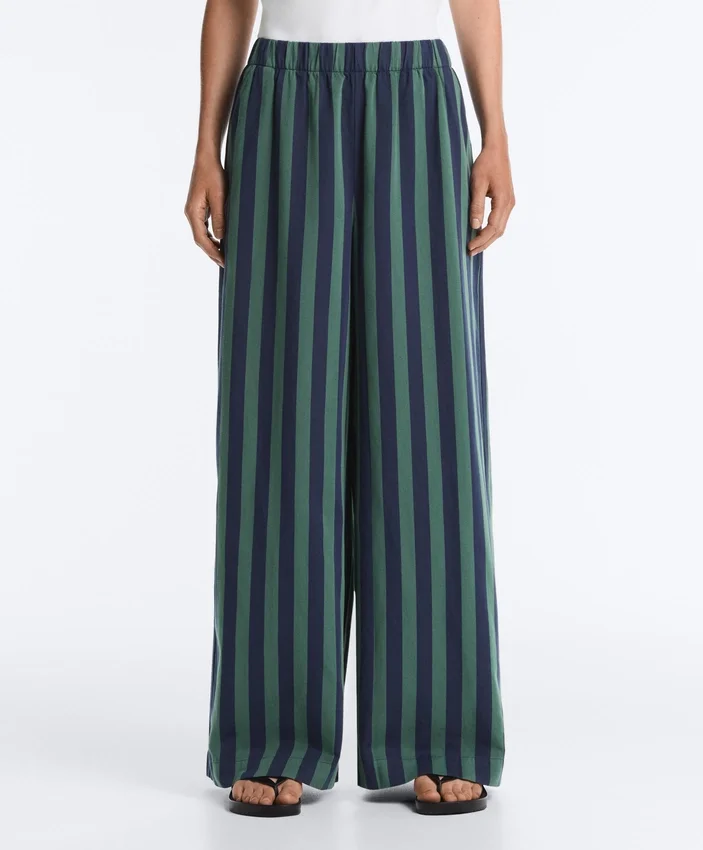 Pantalones de pierna ancha a rayas de mezcla de algodón Pantalones de pierna ancha a rayas de mezcla de algodón