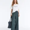 Pantalones de pierna ancha a rayas de mezcla de algodón Pantalones de pierna ancha a rayas de mezcla de algodón