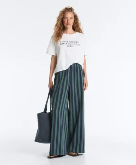 Pantalones de pierna ancha a rayas de mezcla de algodón