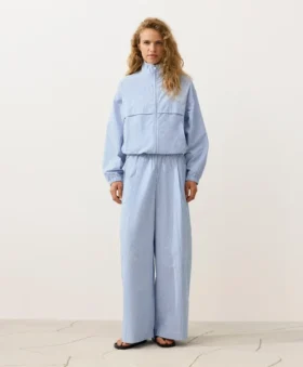 Pantalones de pierna ancha a rayas de mezcla de algodón