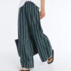 Pantalones de pierna ancha a rayas de mezcla de algodón Pantalones de pierna ancha a rayas de mezcla de algodón
