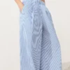 Pantalones de pierna ancha a rayas de mezcla de algodón Pantalones de pierna ancha a rayas de mezcla de algodón