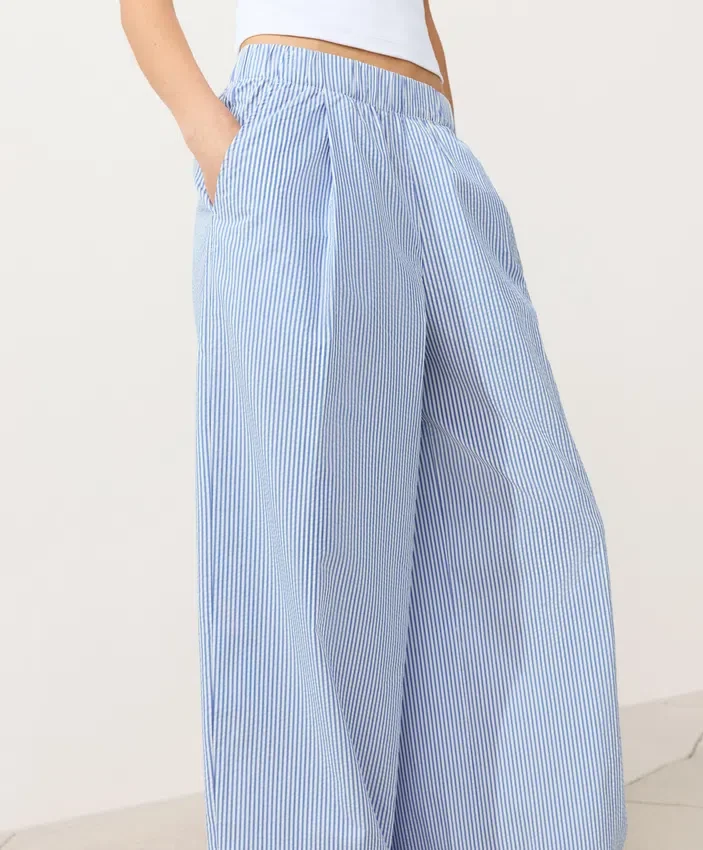 Pantalones de pierna ancha a rayas de mezcla de algodón Pantalones de pierna ancha a rayas de mezcla de algodón