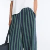 Pantalones de pierna ancha a rayas de mezcla de algodón Pantalones de pierna ancha a rayas de mezcla de algodón