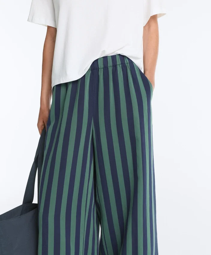 Pantalones de pierna ancha a rayas de mezcla de algodón Pantalones de pierna ancha a rayas de mezcla de algodón