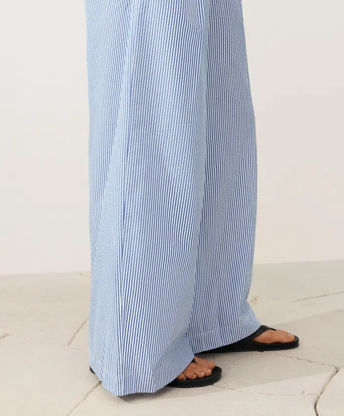 Pantalones de pierna ancha a rayas de mezcla de algodón Pantalones de pierna ancha a rayas de mezcla de algodón