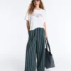 Pantalones de pierna ancha a rayas de mezcla de algodón Pantalones de pierna ancha a rayas de mezcla de algodón