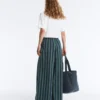 Pantalones de pierna ancha a rayas de mezcla de algodón Pantalones de pierna ancha a rayas de mezcla de algodón