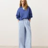 Pantalones de pierna ancha a rayas de mezcla de algodón Pantalones de pierna ancha a rayas de mezcla de algodón