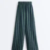 Pantalones de pierna ancha a rayas de mezcla de algodón Pantalones de pierna ancha a rayas de mezcla de algodón