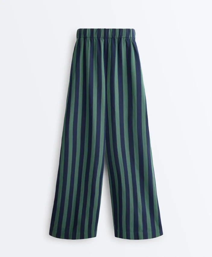 Pantalones de pierna ancha a rayas de mezcla de algodón Pantalones de pierna ancha a rayas de mezcla de algodón