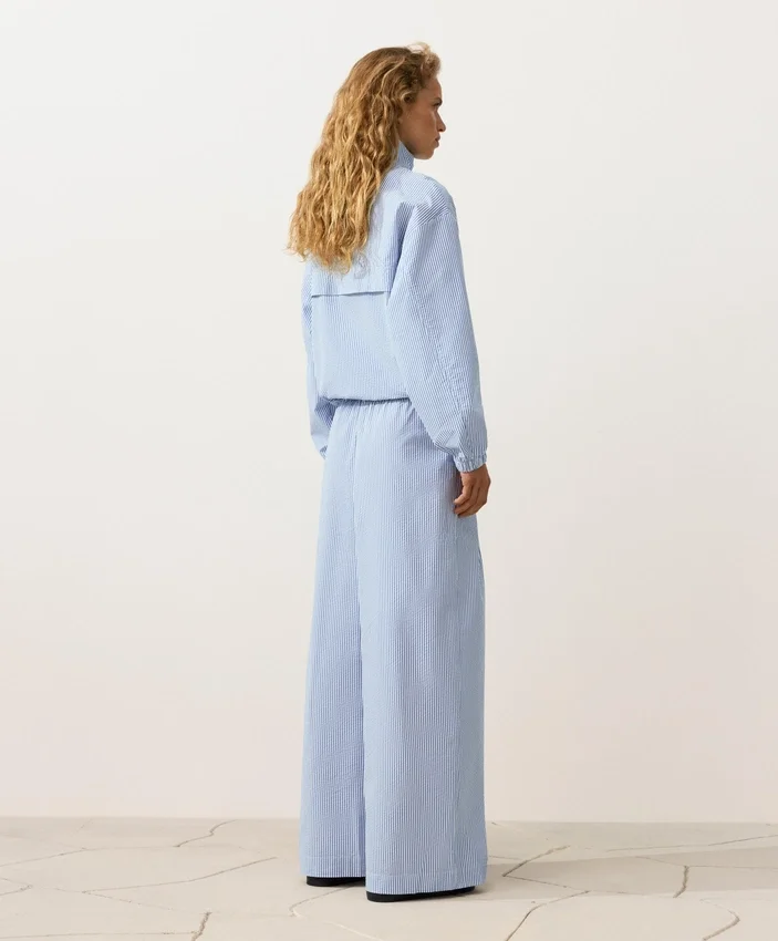 Pantalones de pierna ancha a rayas de mezcla de algodón Pantalones de pierna ancha a rayas de mezcla de algodón