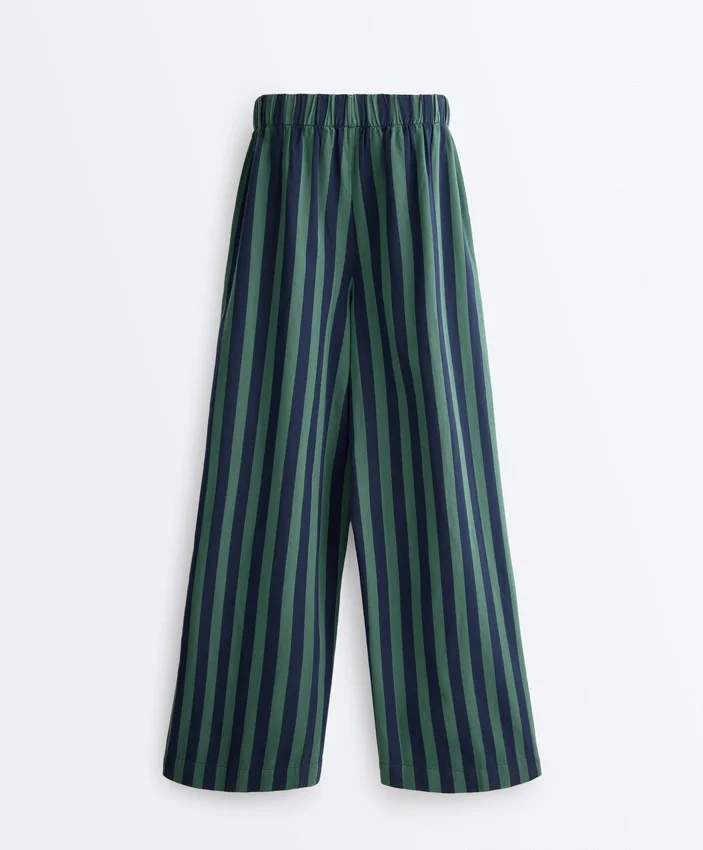 Pantalones de pierna ancha a rayas de mezcla de algodón Pantalones de pierna ancha a rayas de mezcla de algodón