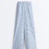 Pantalones de pierna ancha a rayas de mezcla de algodón Pantalones de pierna ancha a rayas de mezcla de algodón