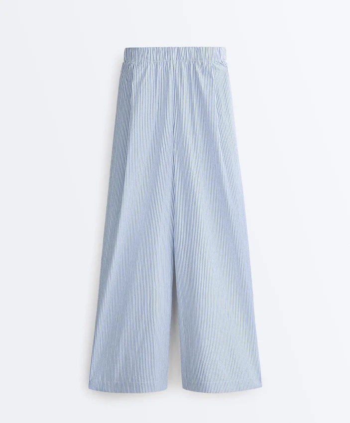 Pantalones de pierna ancha a rayas de mezcla de algodón Pantalones de pierna ancha a rayas de mezcla de algodón