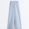 Pantalones de pierna ancha a rayas de mezcla de algodón Pantalones de pierna ancha a rayas de mezcla de algodón