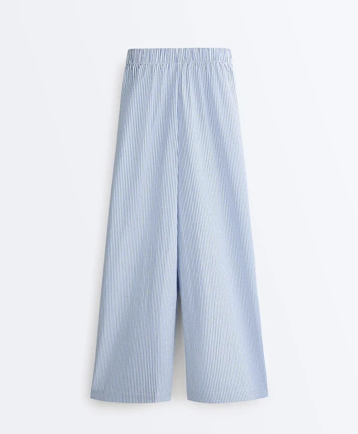 Pantalones de pierna ancha a rayas de mezcla de algodón Pantalones de pierna ancha a rayas de mezcla de algodón