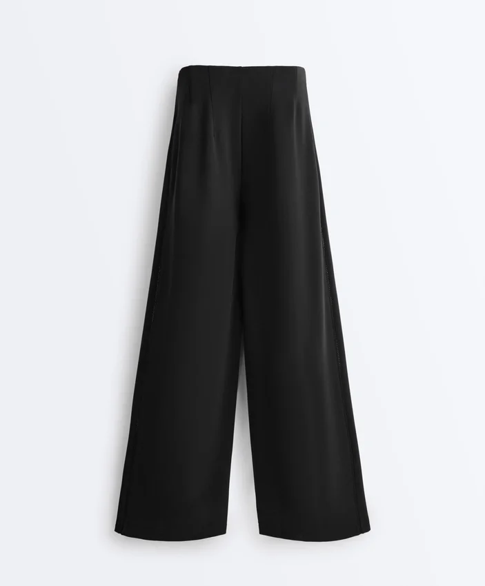 Pantalones de pierna ancha con modal Soft Touch y dobladillo calado Pantalones de pierna ancha con modal Soft Touch y dobladillo calado
