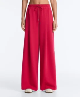 Pantalones de pierna ancha con pliegues de piqué y algodón