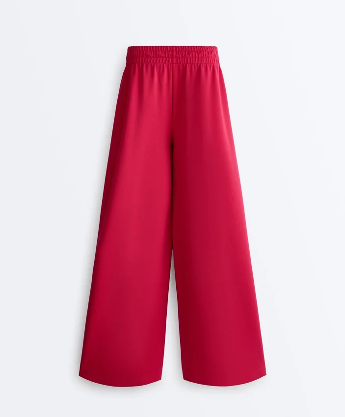 Pantalones de pierna ancha con pliegues de piqué y algodón Pantalones de pierna ancha con pliegues de piqué y algodón