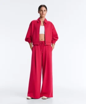 Pantalones de pierna ancha con pliegues de piqué y algodón