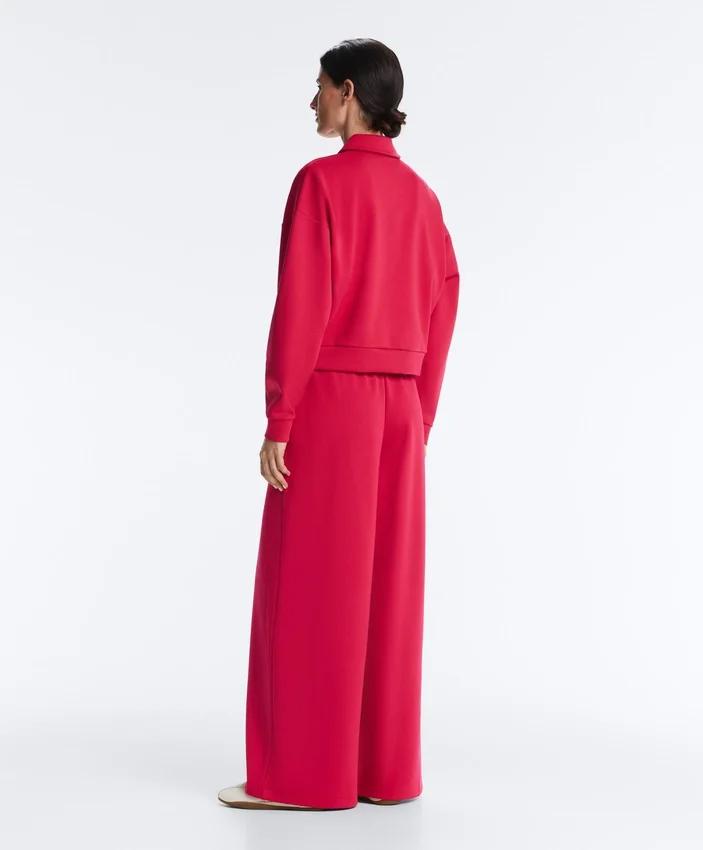 Pantalones de pierna ancha con pliegues de piqué y algodón Pantalones de pierna ancha con pliegues de piqué y algodón