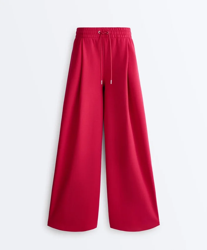 Pantalones de pierna ancha con pliegues de piqué y algodón Pantalones de pierna ancha con pliegues de piqué y algodón