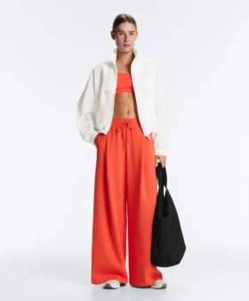 Pantalones de pierna ancha de algodón piqué con pliegues