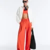 Pantalones de pierna ancha de algodón piqué con pliegues