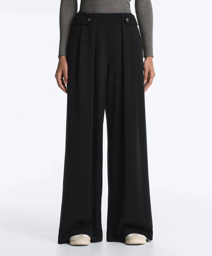 Pantalones de pierna ancha de modal Soft Touch con detalle de pliegues en la cintura Pantalones de pierna ancha de modal Soft Touch con detalle de pliegues en la cintura