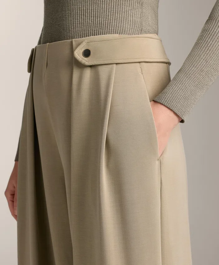 Pantalones de pierna ancha de modal Soft Touch con detalle de pliegues en la cintura Pantalones de pierna ancha de modal Soft Touch con detalle de pliegues en la cintura