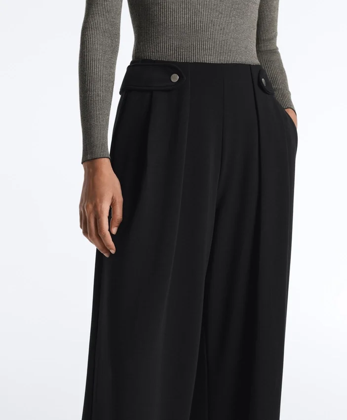 Pantalones de pierna ancha de modal Soft Touch con detalle de pliegues en la cintura Pantalones de pierna ancha de modal Soft Touch con detalle de pliegues en la cintura