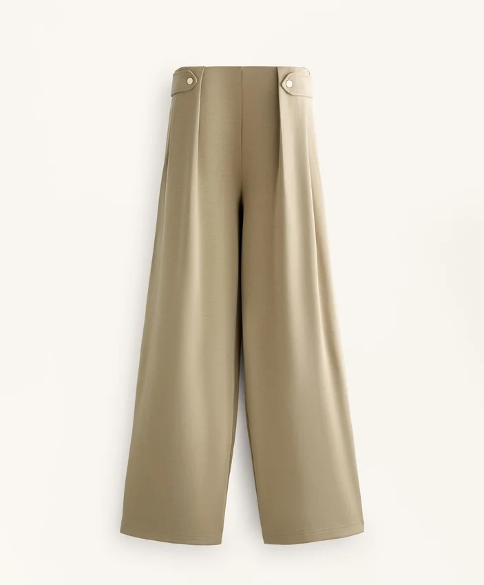 Pantalones de pierna ancha de modal Soft Touch con detalle de pliegues en la cintura Pantalones de pierna ancha de modal Soft Touch con detalle de pliegues en la cintura