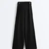 Pantalones de pierna ancha de modal Soft Touch con detalle de pliegues en la cintura Pantalones de pierna ancha de modal Soft Touch con detalle de pliegues en la cintura