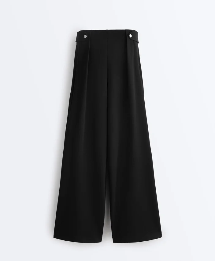 Pantalones de pierna ancha de modal Soft Touch con detalle de pliegues en la cintura Pantalones de pierna ancha de modal Soft Touch con detalle de pliegues en la cintura