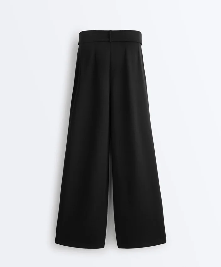 Pantalones de pierna ancha de modal Soft Touch con detalle de pliegues en la cintura Pantalones de pierna ancha de modal Soft Touch con detalle de pliegues en la cintura