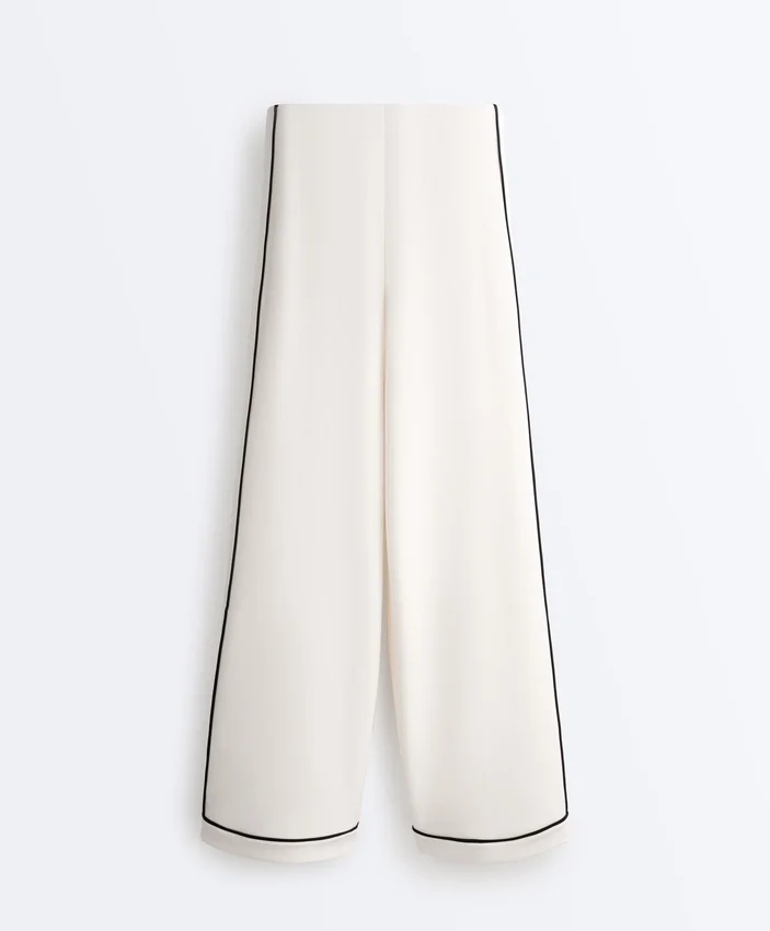 Pantalones de pierna ancha de modal Soft Touch con ribete en contraste Pantalones de pierna ancha de modal Soft Touch con ribete en contraste